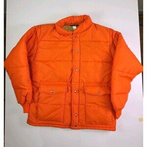 Vintage 1970s Swingster Blaze Orange Puffer Jacket Quilted Workwear Gorpcore L